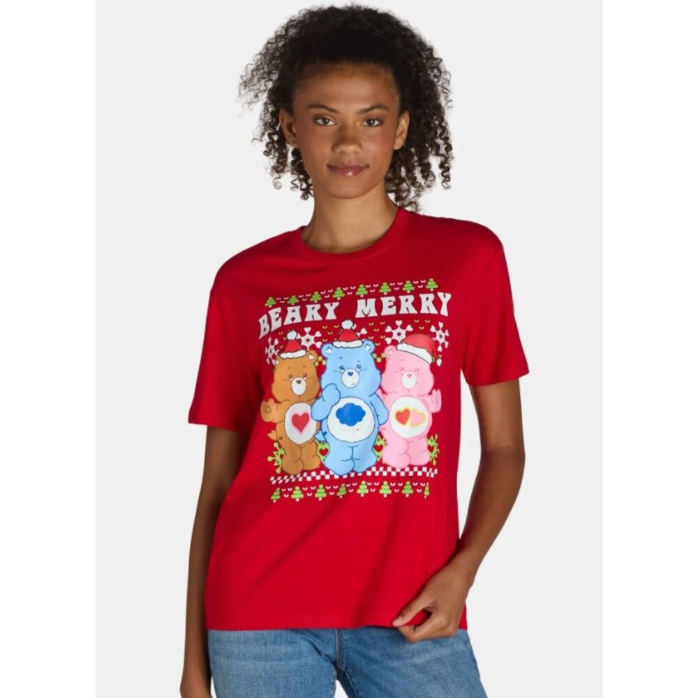 NEW Red Sz XS Casual Wear Christmas Holiday CARE BEARS Short Sleeve Shirt